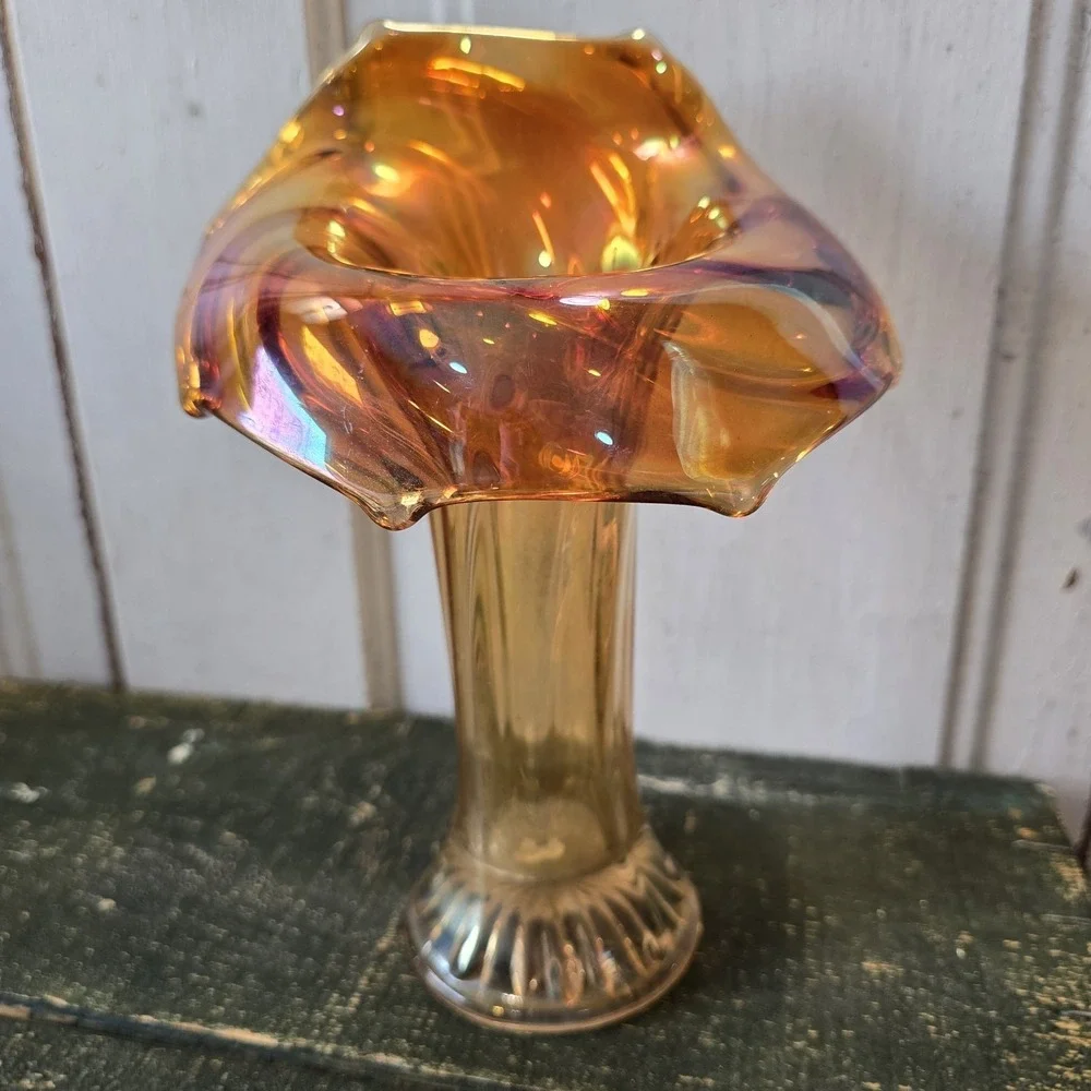 Vintage Imperial CARNIVAL GLASS Marigold JACK-IN-THE-PULPIT 8.25